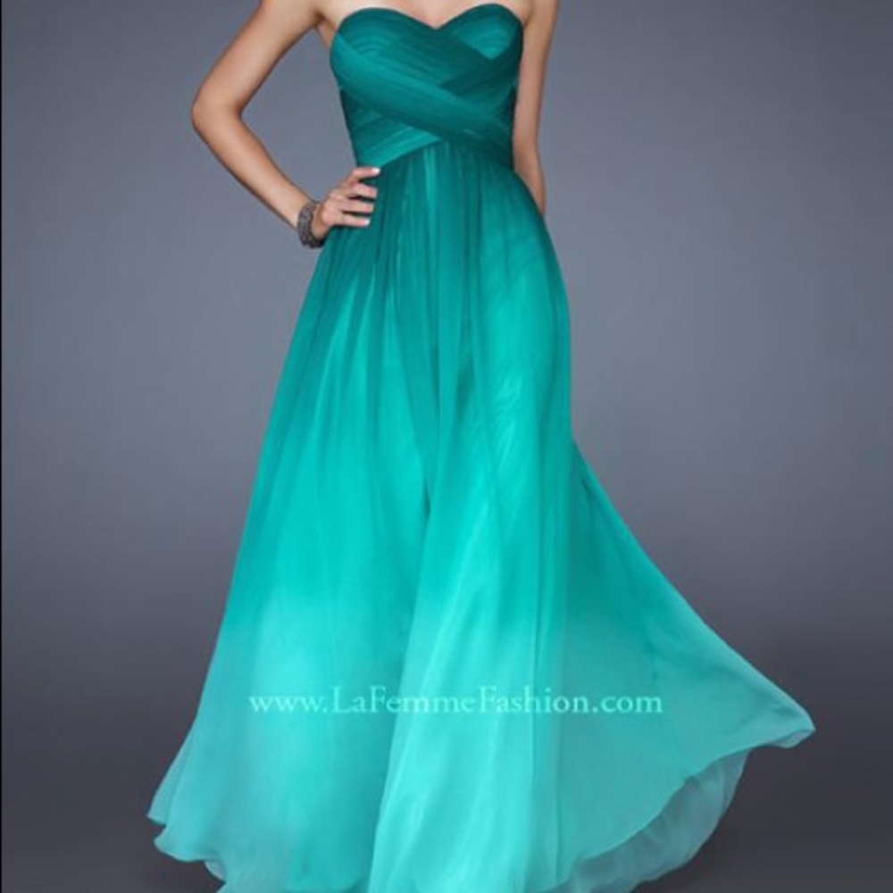 Jade ombré strapless long formal PROM formal dress
